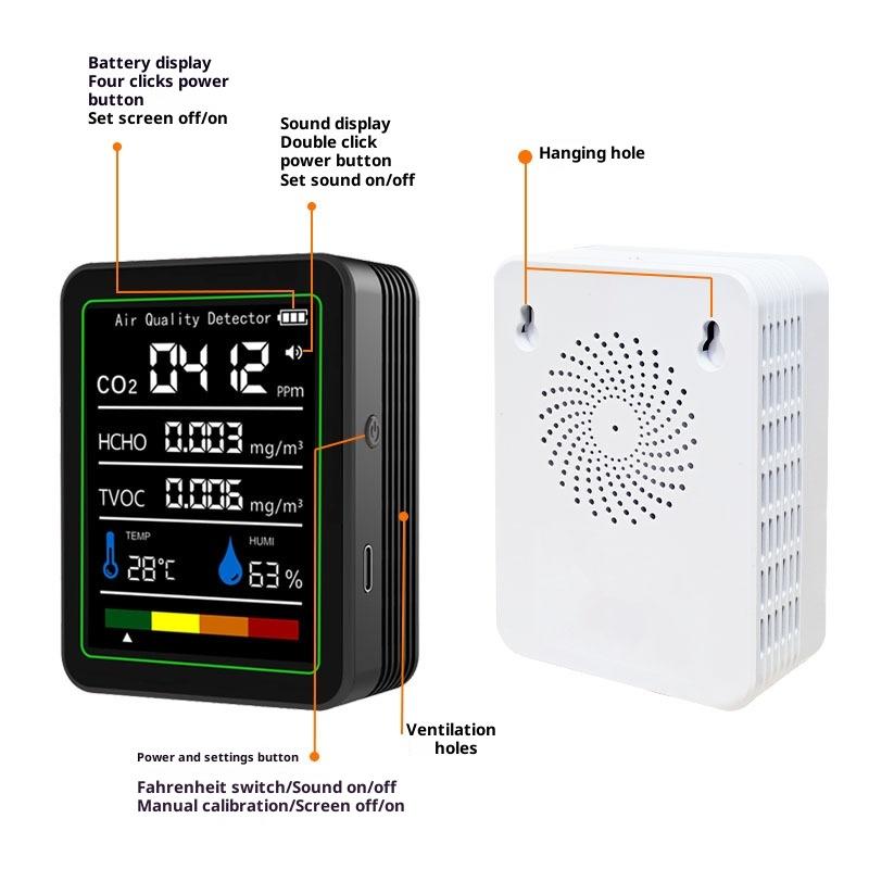 1 Комплект CO2 TVOC HCHO PM Метр Цифровой Термометр Влажности Многофункциональный Цифровой Монитор Качества Воздуха Домашний Детектор Воздуха