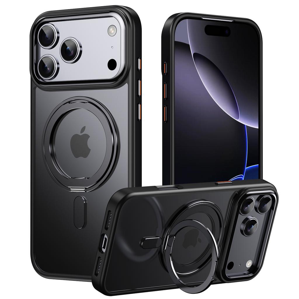 360° Rotating Stand Magnetic Orange Case for IPhone 17 Pro Max 17Air 17Pro Luxury Metal Button Folding Bracket Shockproof Cover