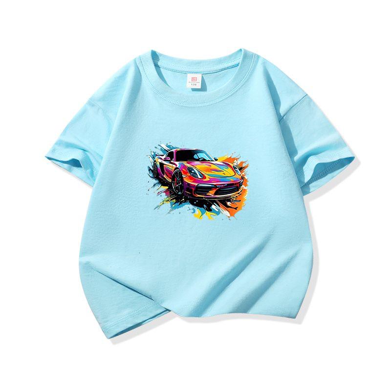 Graffiti Sports Car Graphic Tee Kids 100 Cotton Crew Neck Muticolor T Shirt Short Sleeve Breathable Top For Boys Girls Children