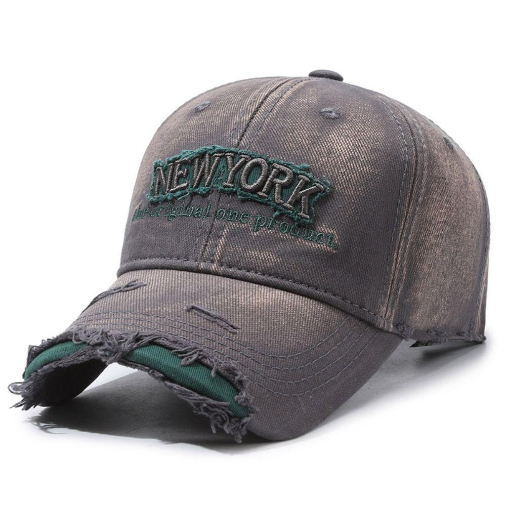 Adjustable Broken Hole Baseball Cap Letter New York Sunscreen Hats For Man Women Fashion