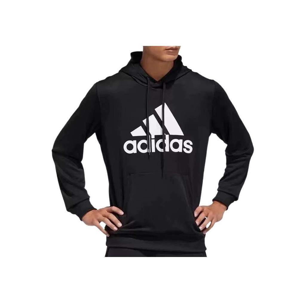 Adidas Logo Print Drawstring Hoodie Men Hoodies Black GH6663