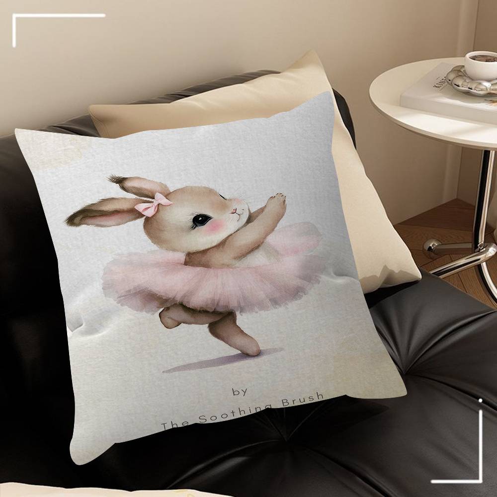 Cute Ballerina Bunny Ballet Animal Pillowcase Toon Gift Cushion Cover Bedroom Home Sofa Chair Seat Decor Pillow Case