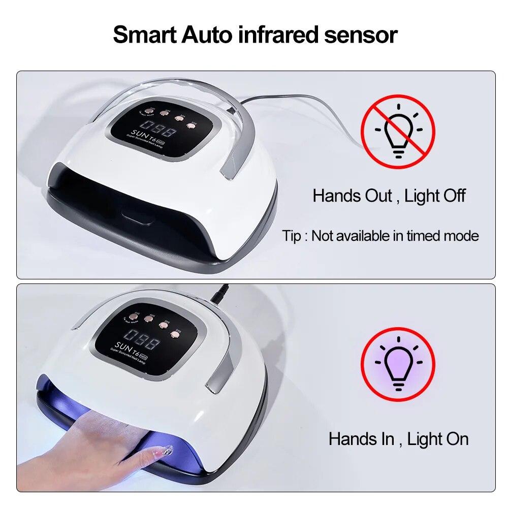 Sun T6 Max 220 Вт 57 светодиодов Двойные руки Портативная лампа для сушки ногтей Быстросохнущая гель-лак для ногтей УФ-светодиодная лампа для ногтей