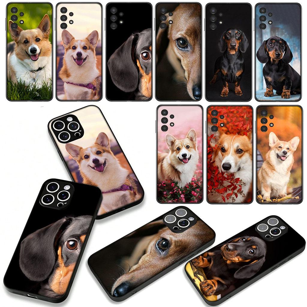 Чехол для Samsung Galaxy A25 A37 A57 A12 A14 A31 A41 A50 A51 A70 A71 A72 A21S A04 M15 Note 20 9 8 10 с рисунком корги и таксы