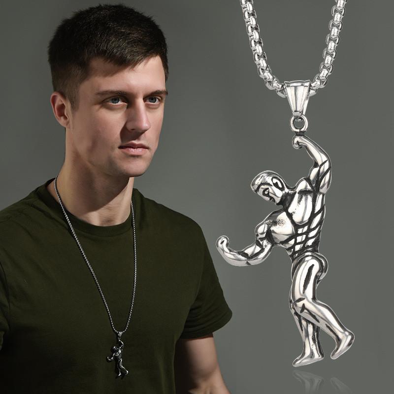 Стильная серебристая подвеска в виде мускулистого мужчины для мужчин в модном корейском дизайне