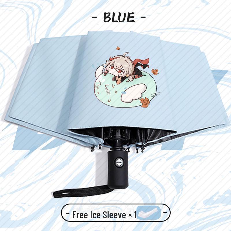 Зонт Genshin Impact Automatic складной с защитой от ультрафиолета для учеников начальной школы - устойчив к ветру, подходит для использования в солнечную и дождливую погоду