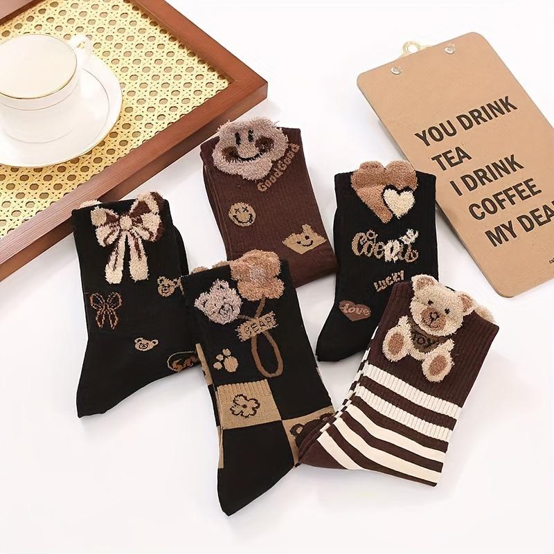 5 пар носков с рисунком медведя Милые и удобные носки средней длины Женские чулки и носки