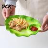 Novelty Food Tray with Sauce Compartment Ceramic Dumpling Plate Integrated Dipping Saucer, Cabbage Shaped Green Glaze Leaf Design Creative Serving
