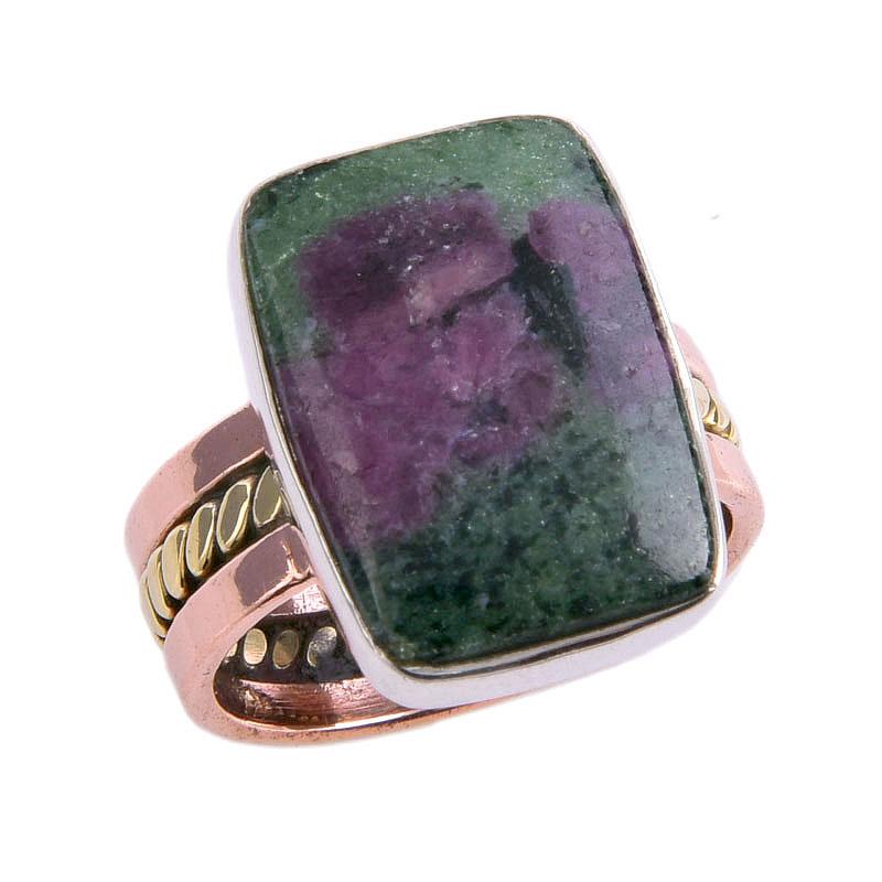 Двухцветное кольцо ручной работы из стерлингового серебра 925 пробы с рубином в зойсайте, созданное в лаборатории, S.6 K3M43