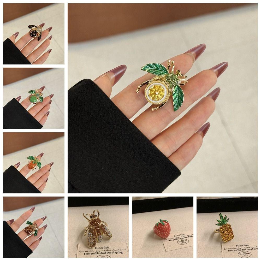 Geometric Insect Drip Oil Ring Korean Style Chunky Enamel Ring Personality Enamel Fruit Ring  Gift