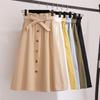 X New Hong Kong Style Skirt, Single-breasted Flower Bud, Elastic Waist, Slim Retro Trench Coat Style Belt Pocket, Midi A-line Skirt