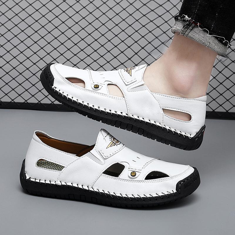 39-48 Летние мужские кожаные пляжные сандалии ручной работы Мужские сандалии с закрытым носком Сандалии большого размера
