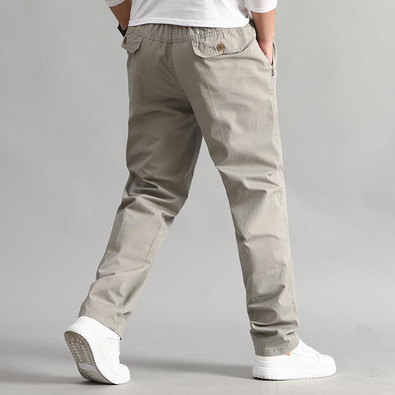 Мужские эластичные брюки со средней талией, однотонные прямые брюки с завязками, свободные мужские брюки среднего размера больших размеров
