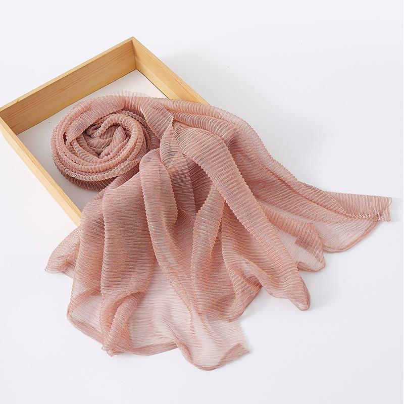 Женские мерцающие хиджабы Однотонный шарф Эластичная пряжа Жатый платок Мусульманский исламский тюрбан Блестящий однотонный шарф Головной убор Обертывание