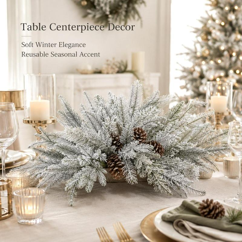Artificial Christmas Frosted Pine Branches Snow Pine Needle Branch Flocked Greenery Pine Sprigs Xmas Tree Wreaths Decor