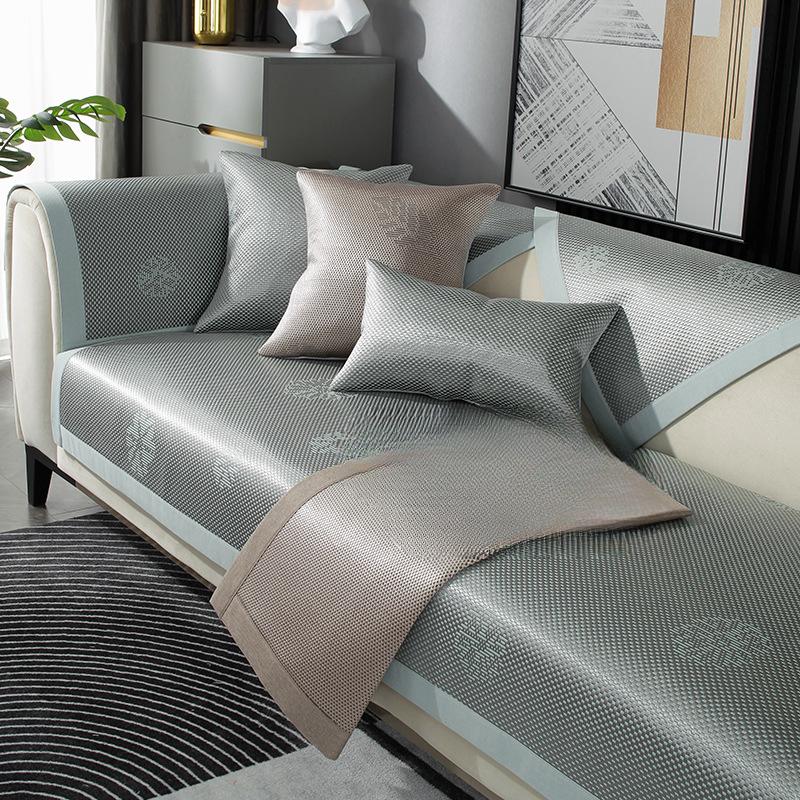 Летняя подушка для дивана из ледяного шелка. Нескользящий летний коврик. Подушка для сиденья. Четыре сезона. Универсальный грязеотталкивающий светильник. Роскошный стиль. Универсальный чехол для дивана.