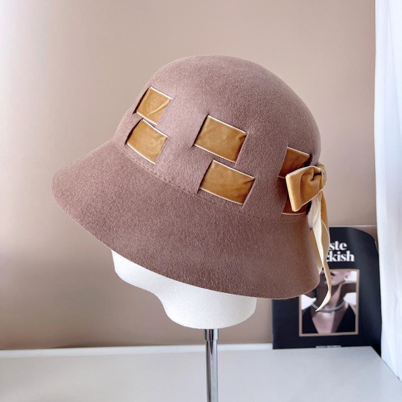 Рыбацкая шляпа из австралийской шерсти в японском стиле, высококачественная осенне-зимняя теплая фетровая шляпа, нежная модная бархатная шляпа с бантом