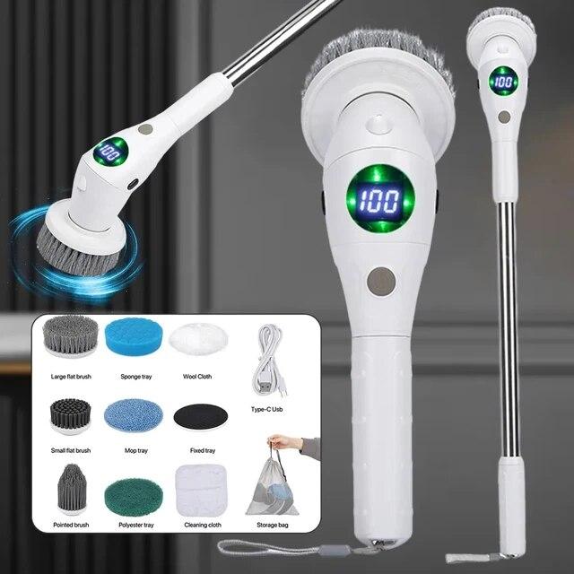 New Electric Cleaning Brush Bathroom Kitchen Brush Cleaning 8-in-1 Multifunctional With LED NightLight Rotatable Household Brush