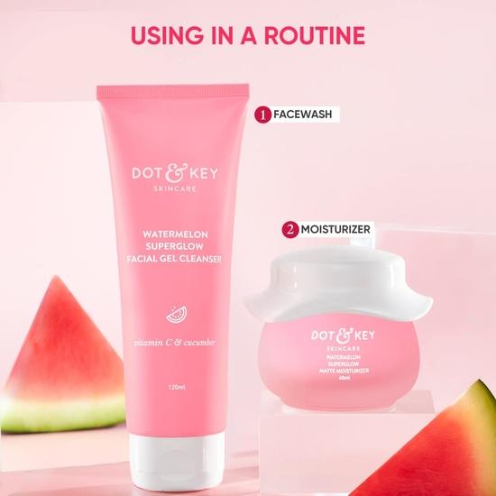 Dot & Key Watermelon SuperGlow Очищающее и увлажняющее средство Combo | Средство для умывания лица 100 мл и увлажняющее средство 60 мл | Для женщин и мужчин