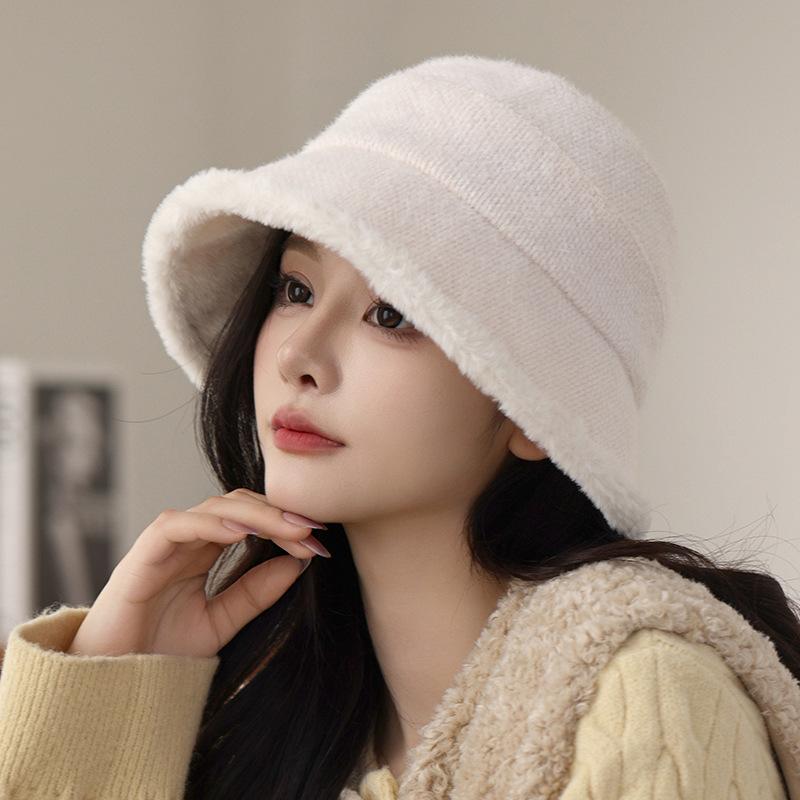 Autumn and winter new fisherman's hat children plain and versatile bucket hat thickened warm and cold-proof plush basin hat tide