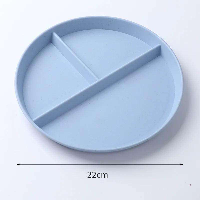 Divided Dish In 3 Diet Reusable Round Dinner Plate Kitchen Dinnerware Portion Plates for Adults 3 Compartments Microwave Safe