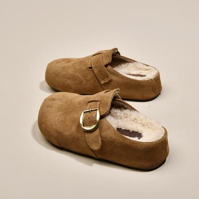 Флисовые полутапочки Birkenstock ленивые на одном педале 2025 осень новинка на толстой подошве с закрытым носком тапочки женские для улицы женская обувь