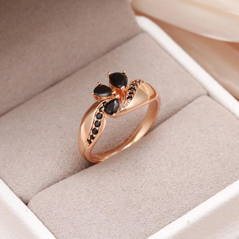 Kinel Black Zircon Elegant Rose Gold Color Rings For Women