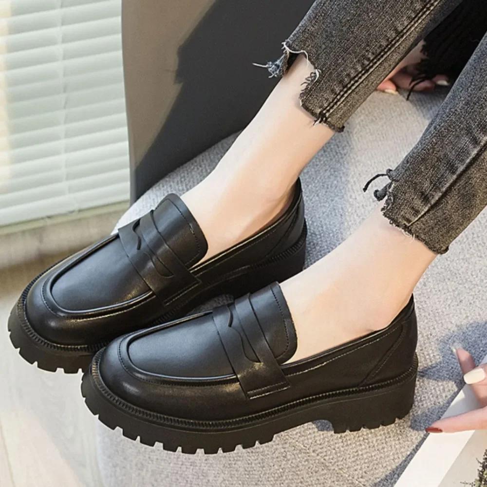 Женская обувь, новые женские туфли из натуральной кожи, универсальные повседневные туфли в студенческом стиле, маленькие белые туфли, женские туфли на платформе, высота 4,5