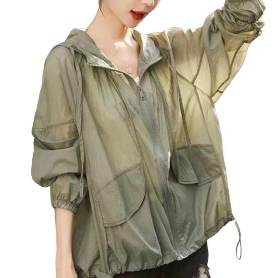 Женская солнцезащитная одежда, летнее пальто с капюшоном и длинными рукавами, с карманами, солнцезащитная одежда