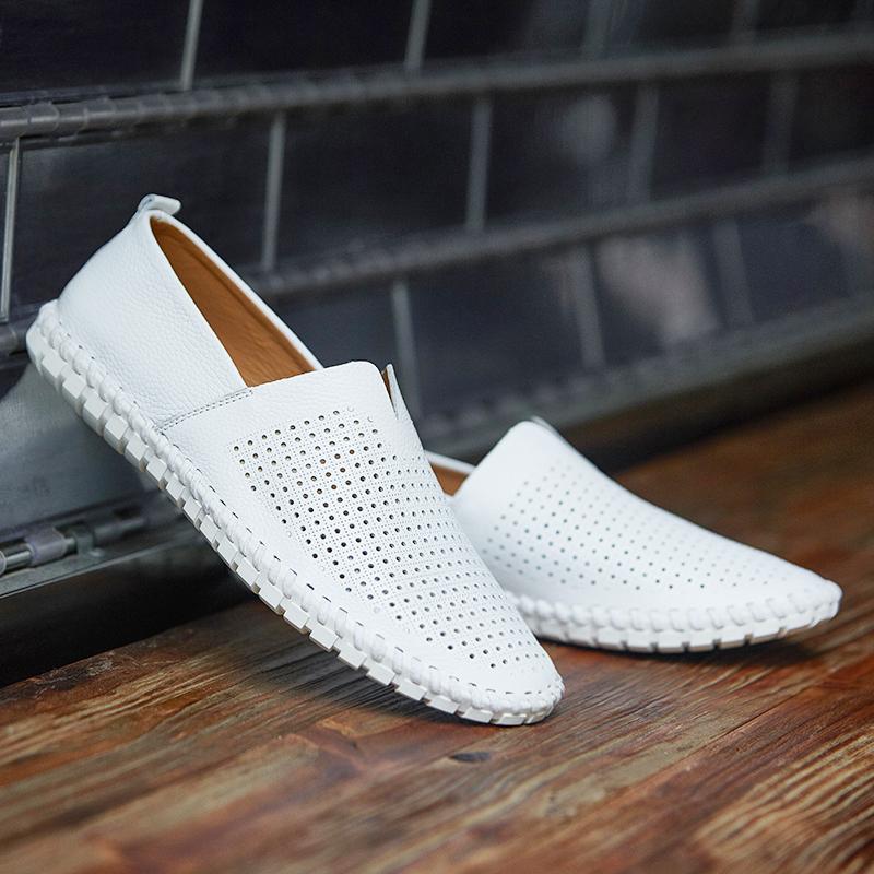 Большие размеры Мужские мягкие туфли из натуральной кожи слипоны Black Hole Shoes Туфли из натуральной кожи с дышащими вставками Мужские повседневные британские туфли