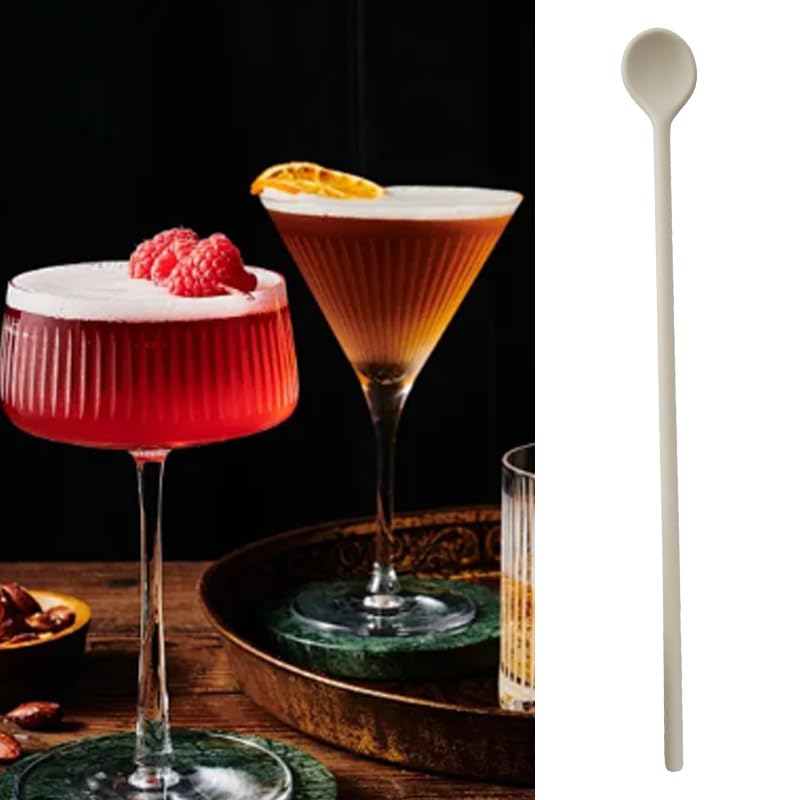4 Pack Silicone Stirring Spoons 9.9 Inch Reusable Mixing Spoons for Coffee Cocktail Tea Beverages Long Bar Spoons for Home Bar Kitchen Use