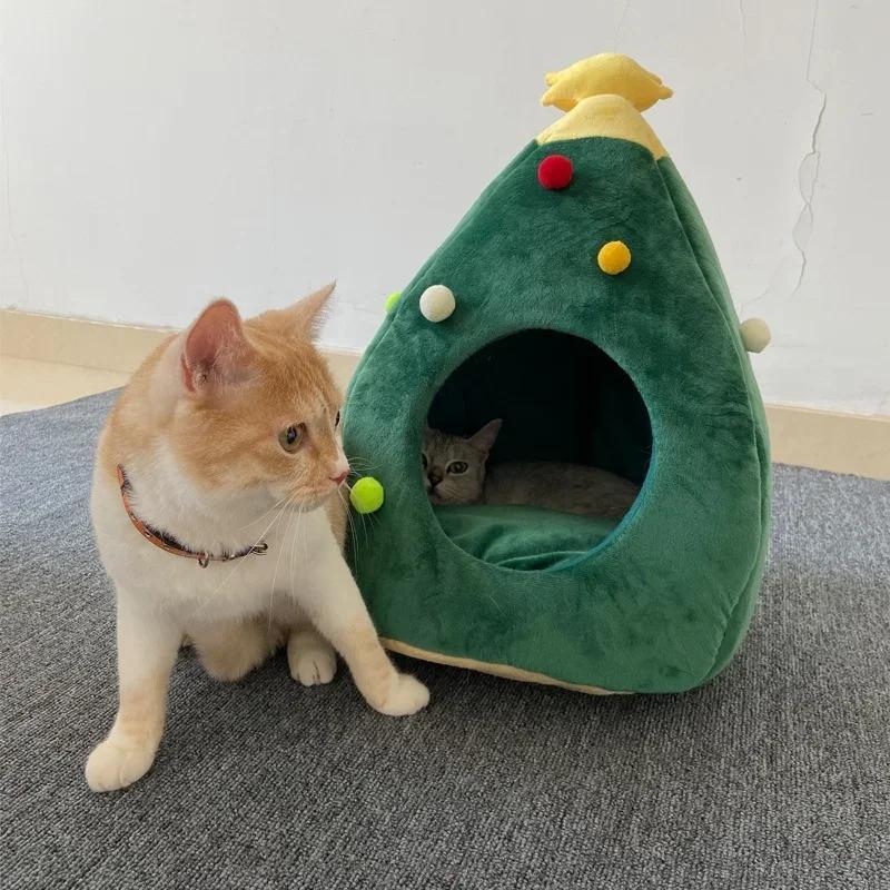 1 Pcs House Pet Supplies Pet Beds Christmas Tree Cat Litter Kennel Winter Warm Pet Litter Winter Cat