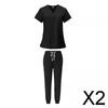 2x Women Uniform Scrubs Set Top And Pants V Neck Comfortable with Pockets Work Clothing Nurse