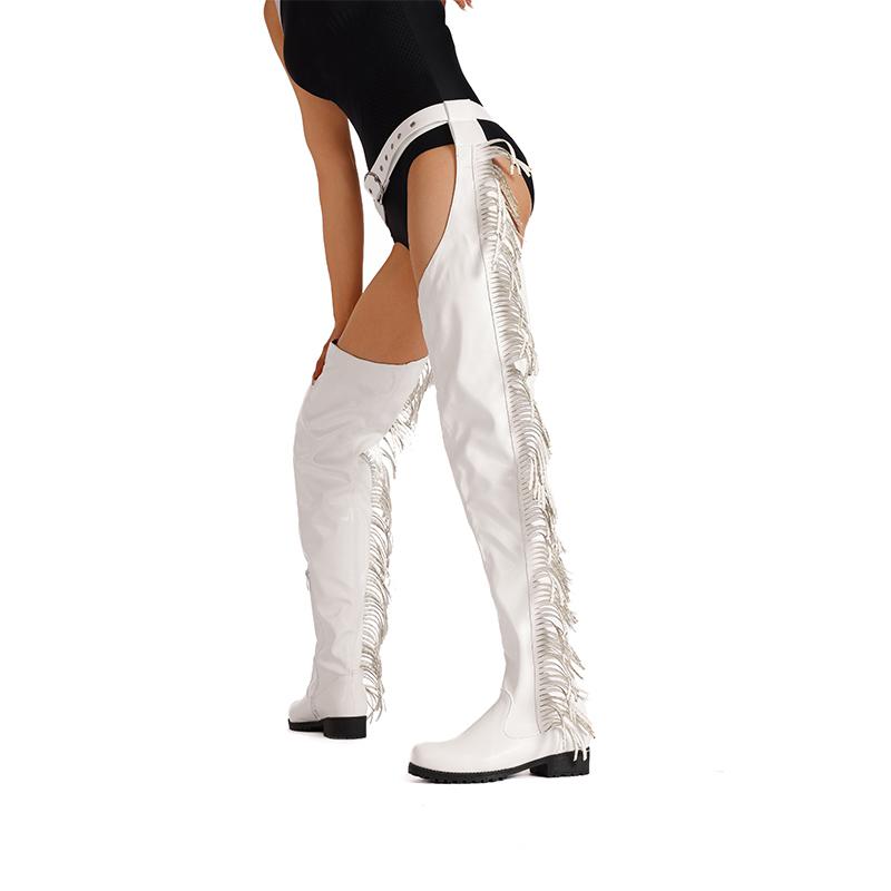 Туфли из искусственной кожи выше колена на толстом среднем каблуке с круглым носком, высокие, длинные, современные, косплей-брюки, сапоги, женские сапоги с эластичным поясом на талии