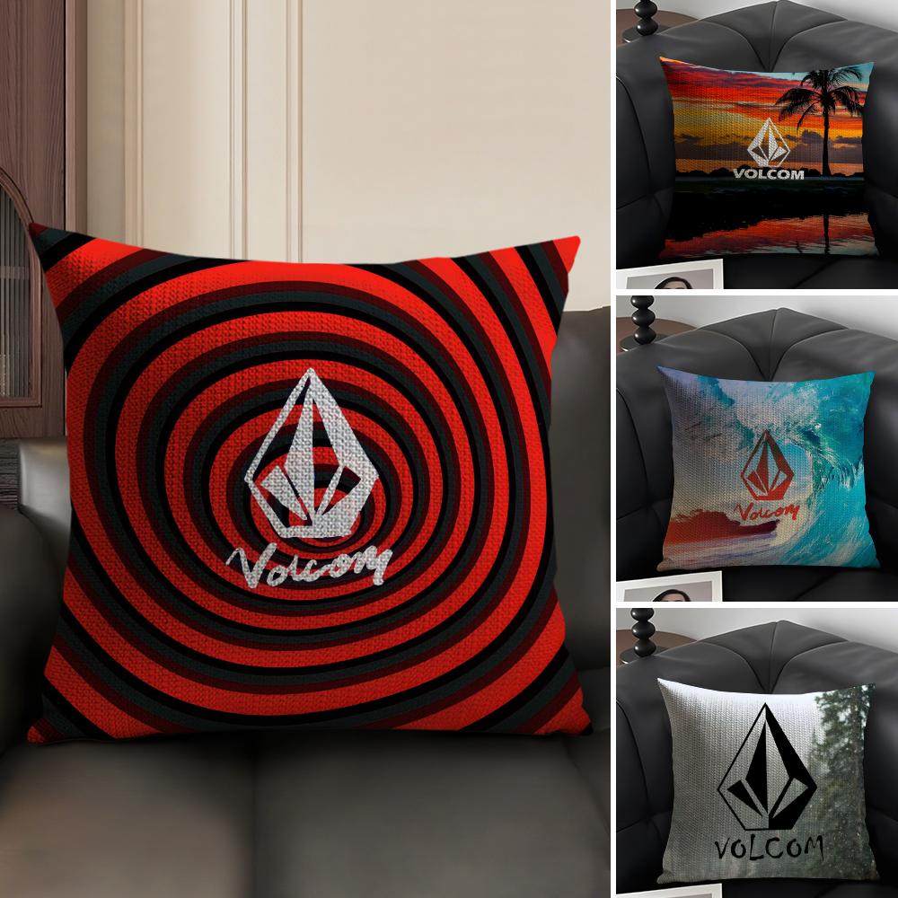 Чехол на подушку с логотипом V-Volcom Натуральный лен Органическая ткань Двусторонняя печать Диван Домашний декор Подарок Наволочка