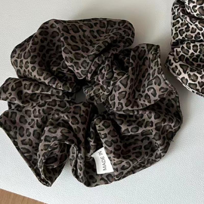 For Women Elastic Big Hair Tie Girls Black Hair Rubber Bands Retro Korea Fashion Leopard Print Oversized Scrunchie Hair Rope