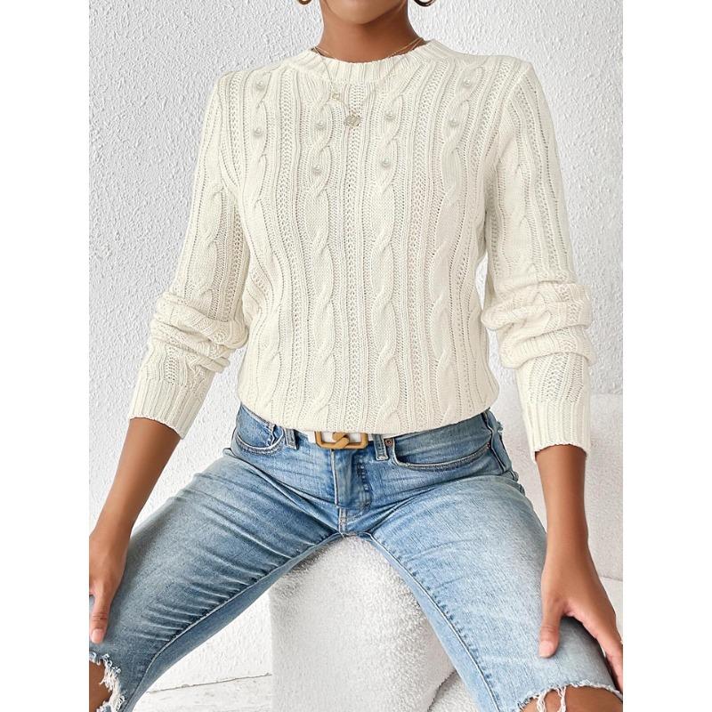 Women's Autumn and Winter Round Neck Pullover Simple Beaded Woven Sweater