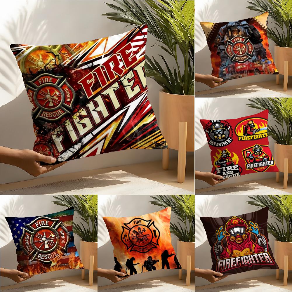 Firefighter Department Logo Rescue Soft Cute Pillow Case Linen Cushion Covers For Decorative