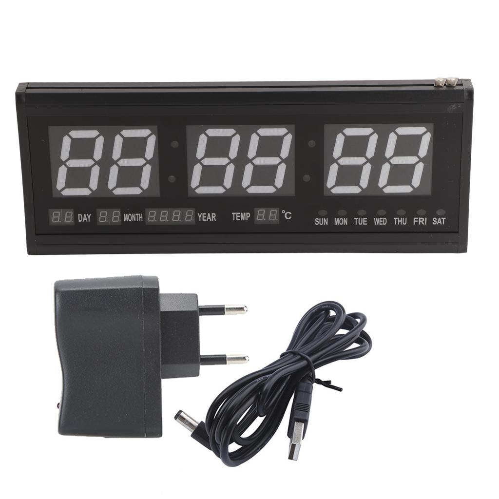 Large Modern LED Digital Wall Clock Date Temperature 24 Or 12 Hour Office