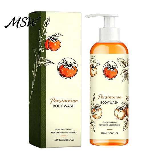 Vitamin C Body Wash Persimmon Wash, 100ml Gentle Exfoliating Shower Gel with Fresh Odor Neutralizing Fruit Scent, Deep Cleansing Mild Daily
