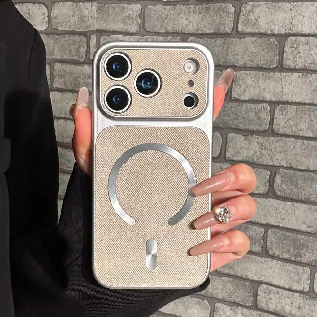 Ретро Джинсовая Ткань Для Чехла с Беспроводной Зарядкой MagSafe Для iPhone 17 16 15 14 13 12 Pro Max Магнитный Матовый Ударопрочный Чехол