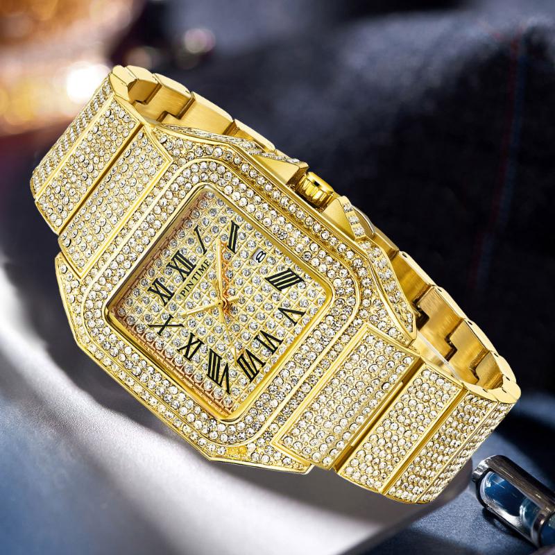 PINTIME Роскошные часы для мужчин, водонепроницаемые, кварцевые наручные часы с римским светящимся циферблатом и календарем, мужские часы