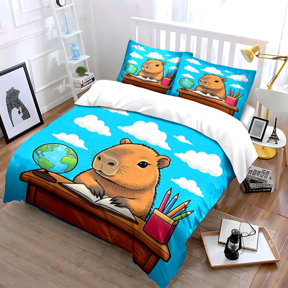 Capybara Student Reading Set Bedding Duvet Cover Set (1*Duvet Cover 2*Pillowcases, without duvet insert)