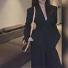French High-End Black Blazer and High-Waist Slim Wide-Leg Pants Suit for Women - Autumn 2025 Fashion