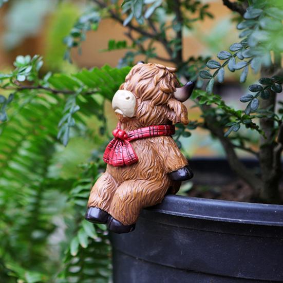 2 шт. Мультяшная фигурка высокогорного быка, пара, статуэтка высокогорного скота, смоляная скульптура, садовое украшение для цветочного горшка