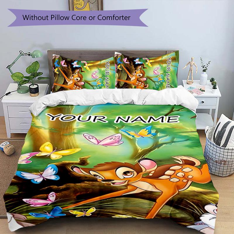 3pcs Bambi4 Cover Set - Personalized Name, HD Printed Bedding with 1 Cover and 2 Pillowcases - Perfect for Home Decor, Easy Care