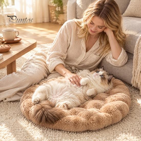 Удобный коврик для кошек, коврик для кошек, круглый, из искусственного меха, для домашних животных, мягкий, пушистый, моющийся, подушка-кровать, нескользящая, подушка-подкладка в виде дерева, для маленьких собак, всесезонный