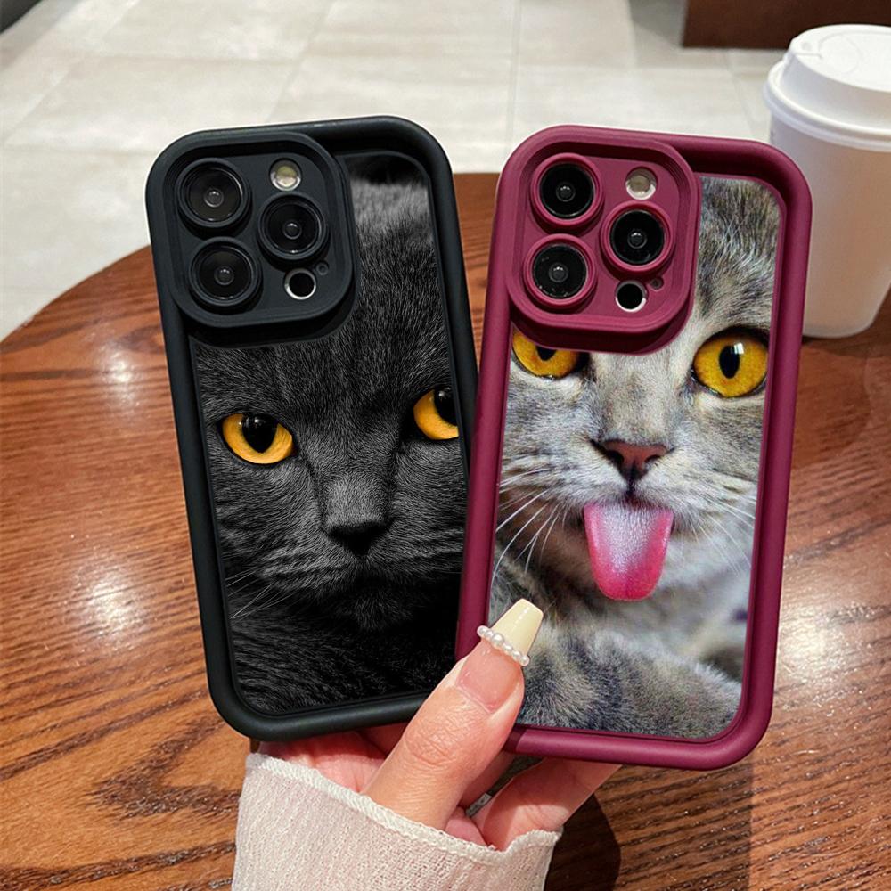 LZ3 Черный Кот Зеленый Глаз Силиконовый Чехол Для Телефона iPhone 11 13 14 15 16 Pro Max 7 8 16 Plus 12 mini XS Max XR Противоударный Задний Чехол