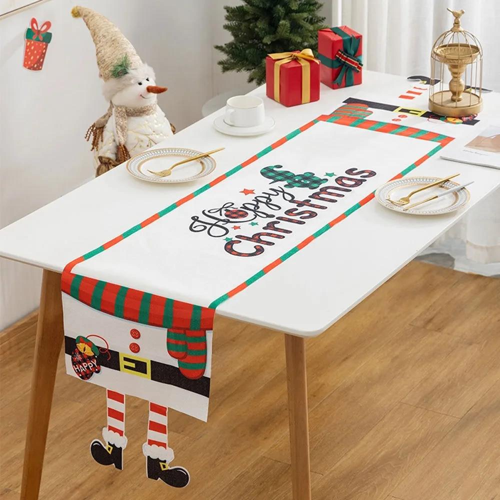 Мультяшная ткань Рождественская скатерть Рождественский орнамент Navidad Table Runner Многоразовый Рождественский флаг для стола Рождество