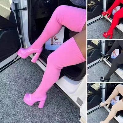 Трикотажная пряжа осень и зима новые круглые носки толстый каблук высокие сапоги для женщин теплые вязаные эластичные носки сапоги длинные сапоги-трубы